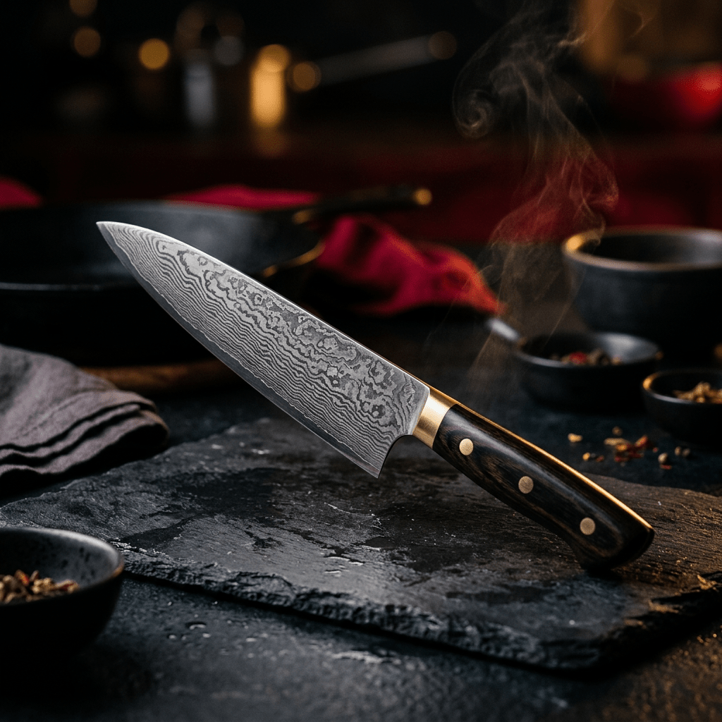 Comparatif couteau japonais Santoku et couteau de chef Gyuto DAMASAKI