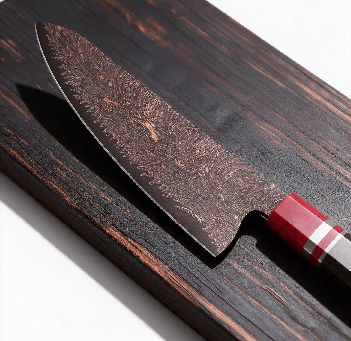 Couteau Santoku Cuivre Damas 18 cm - 37 couches et ébène