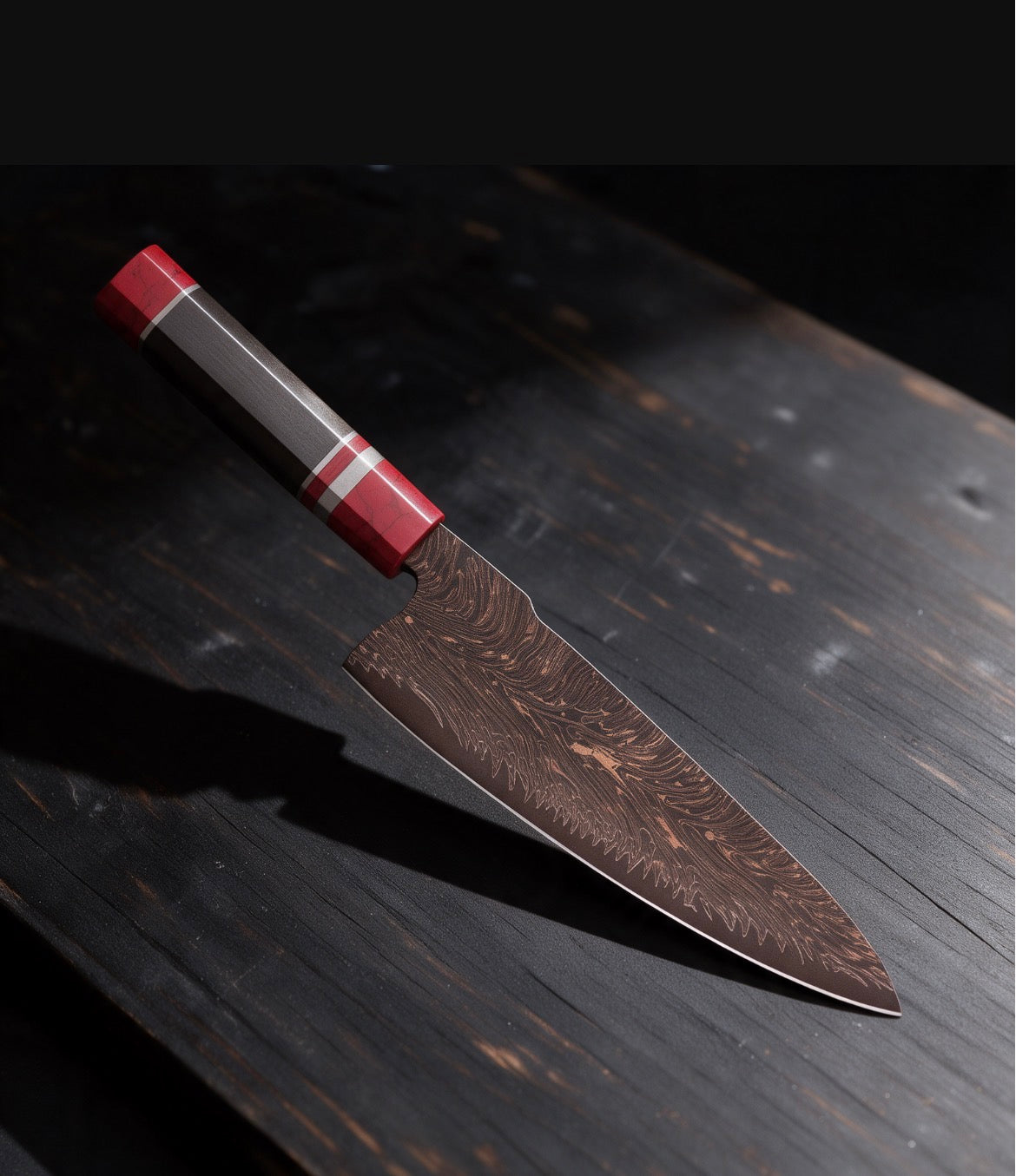 Couteau Santoku Cuivre Damas 18 cm - 37 couches et ébène