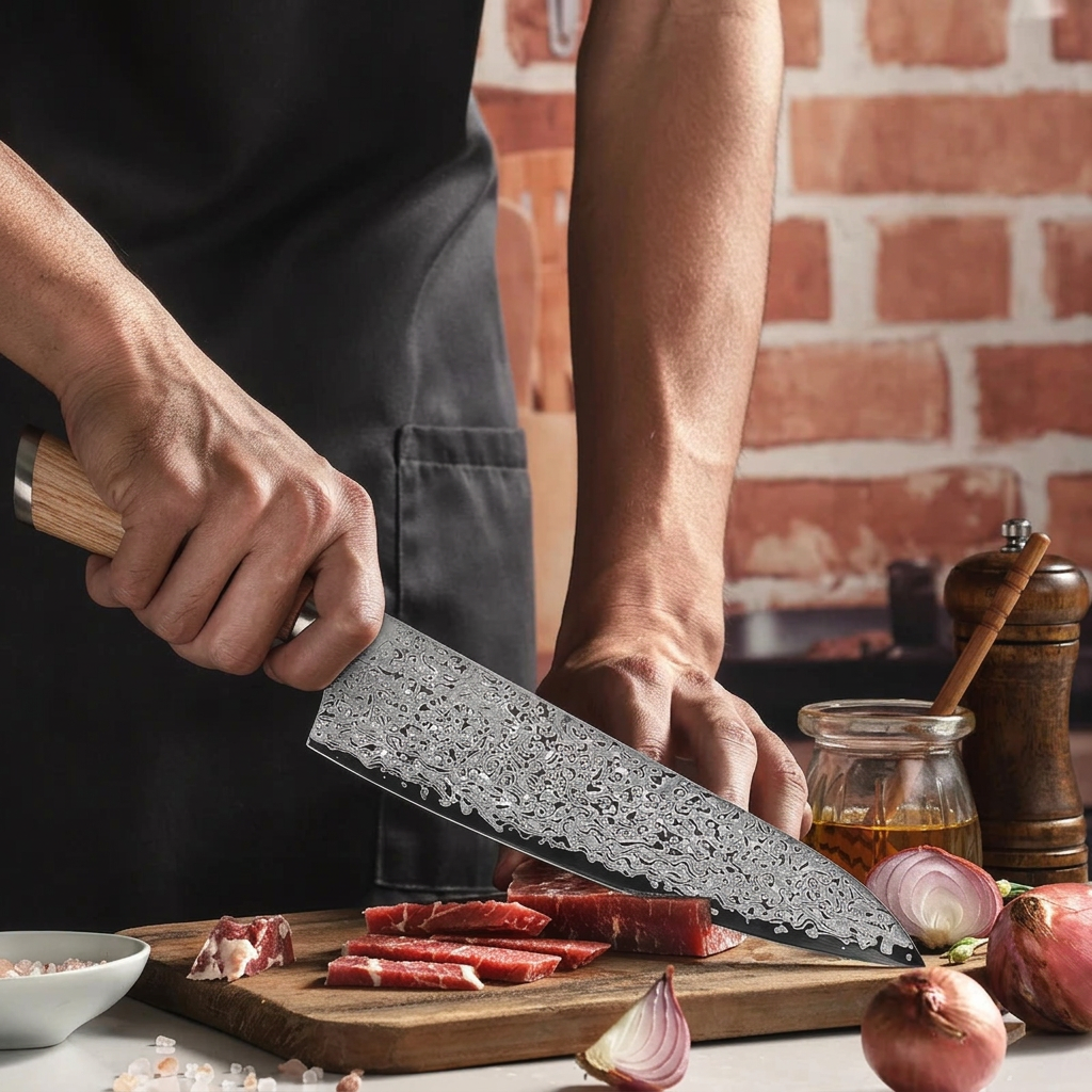 Couteau de chef Gyuto artisanal damas VG10 20 cm - 67 couches