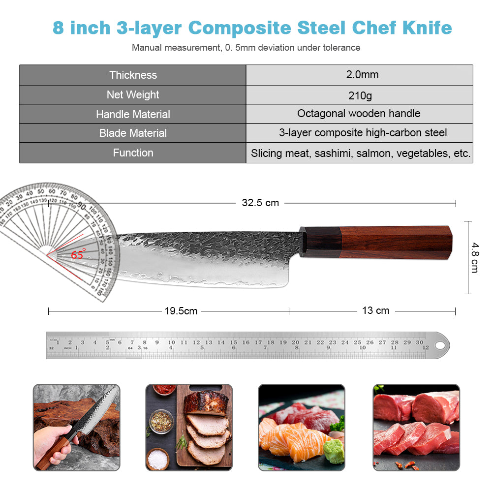 Couteau de chef en acier composite 20,3 cm – bois octogonal