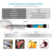 Couteau Santoku damas 12,7 cm – corne de buffle noire, résine et bois stabilisé