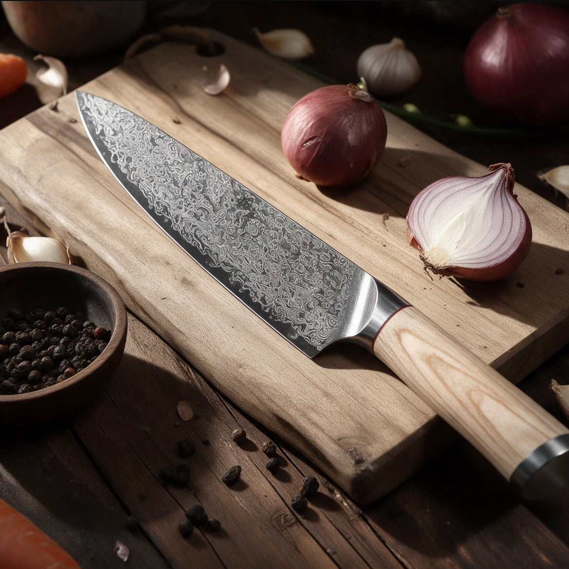 Couteau de chef Gyuto artisanal damas VG10 20 cm - 67 couches