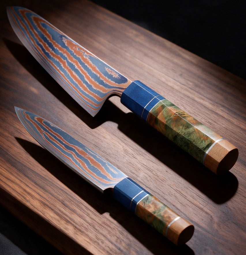 Couteau de chef Timascus 20 cm - Damas titane et bois stabilisé