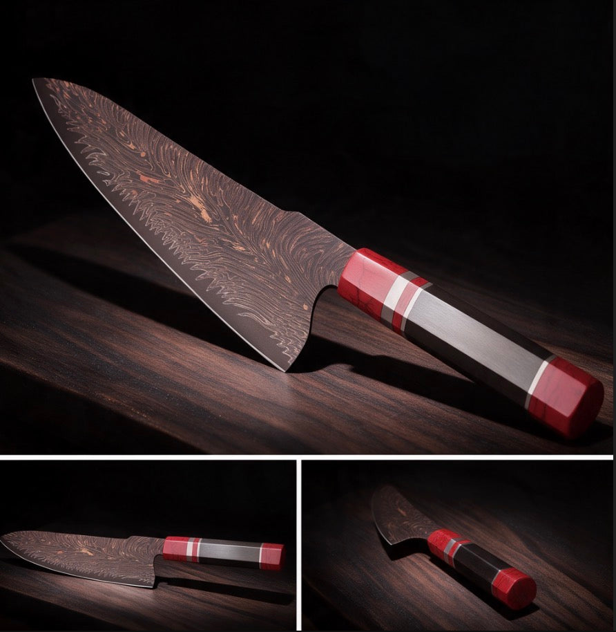 Couteau Santoku Cuivre Damas 18 cm - 37 couches et ébène