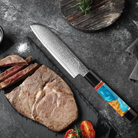 Couteau Santoku damas 12,7 cm – corne de buffle noire, résine et bois stabilisé