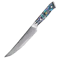 1 couteau utilitaire – Couteaux damas de style japonais – Nacre d’ormeau – À l’unité ou en ensemble – fond blanc