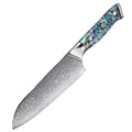 1 Santoku – Couteaux damas de style japonais – Nacre d’ormeau – À l’unité ou en ensemble – fond blanc