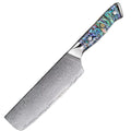 1 Nakiri – Couteaux damas de style japonais – Nacre d’ormeau – À l’unité ou en ensemble – fond blanc