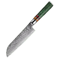 1 Santoku – Couteaux damas de style japonais – Résine et balle de riz – À l’unité ou en ensemble – fond blanc