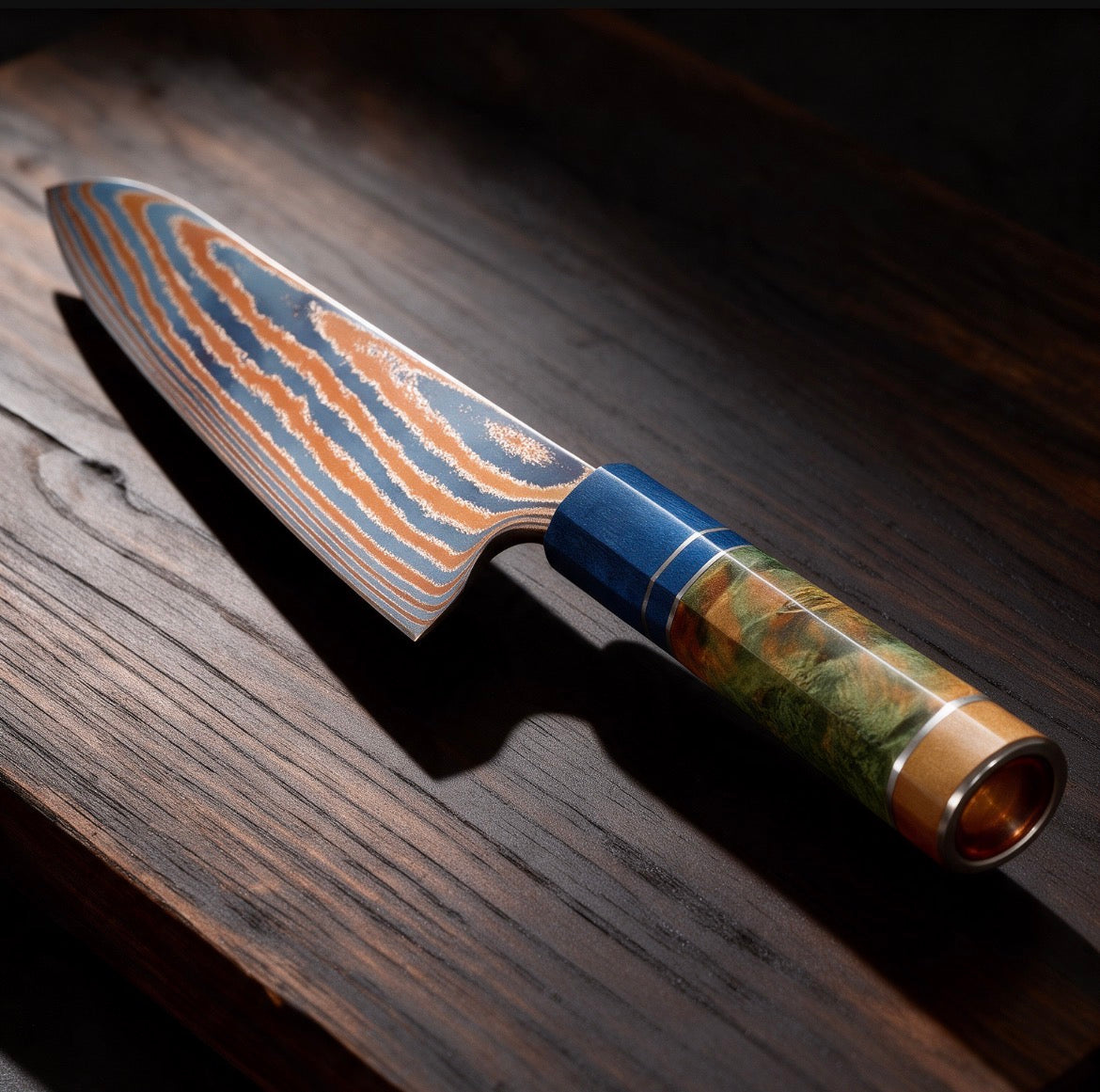 Couteau de chef Timascus 20 cm - Damas titane et bois stabilisé