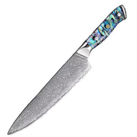 1 couteau de chef – Couteaux damas de style japonais – Nacre d’ormeau – À l’unité ou en ensemble – fond blanc
