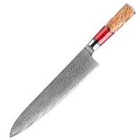 1 grand couteau de chef – Couteaux damas de style japonais – Inox, résine et bois massif – À l’unité ou en ensemble – fond blanc