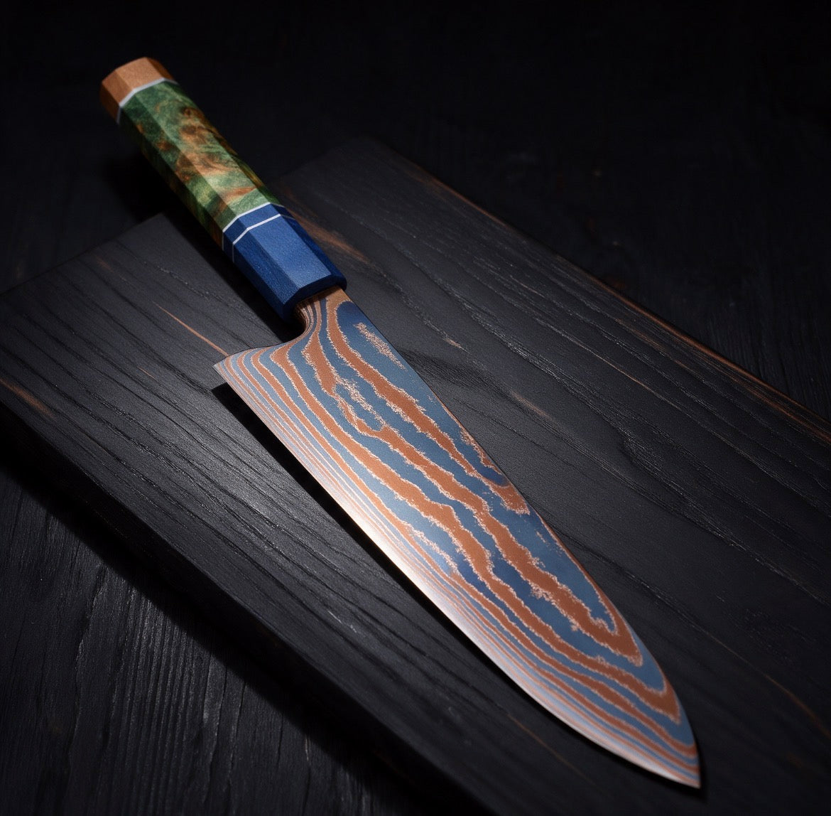 Couteau de chef Timascus 20 cm - Damas titane et bois stabilisé