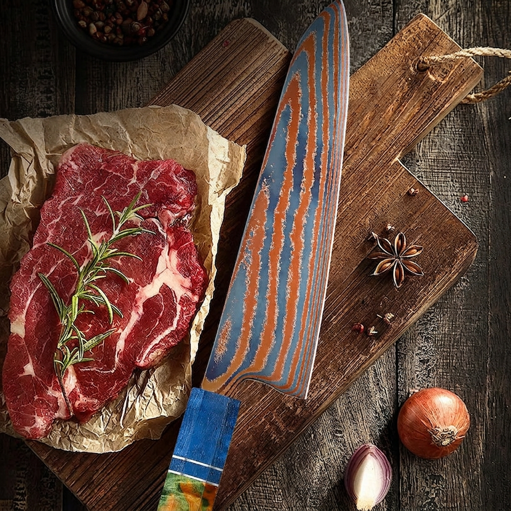 Couteau de chef Timascus 20 cm - Damas titane et bois stabilisé
