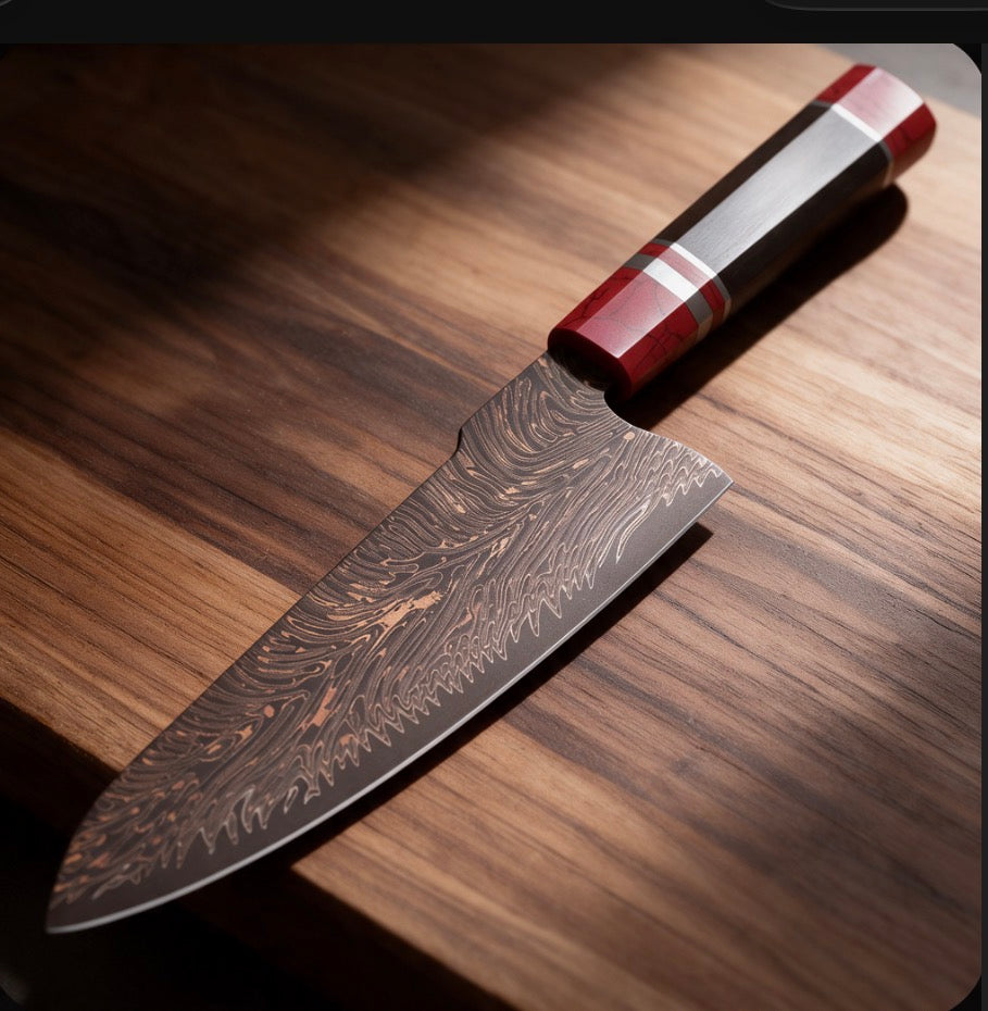 Couteau Santoku Cuivre Damas 18 cm - 37 couches et ébène