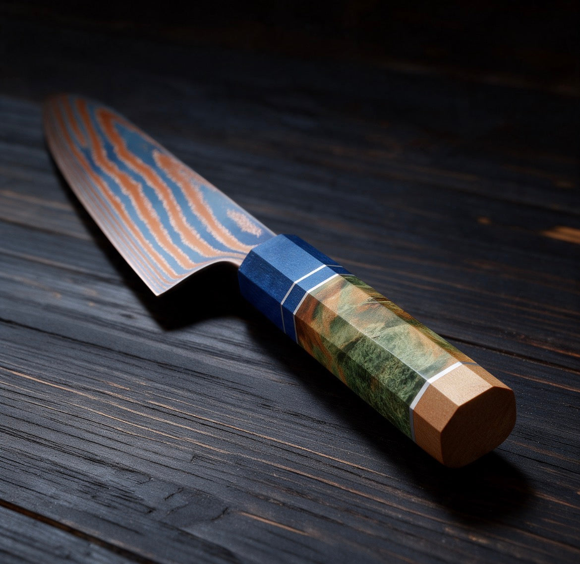 Couteau de chef Timascus 20 cm - Damas titane et bois stabilisé