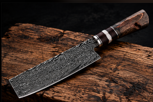 Couteau Nakiri Japonais Acier Damas 67 Couches 18 cm – Manche Bois Stabilisé Ergonomique