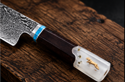 Couteau Nakiri Japonais Damas VG10 67 Couches 18 cm – Manche Octogonal Résine & Bois Stabilisé
