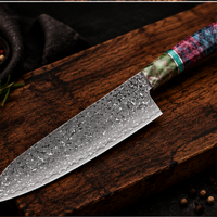 Couteau Santoku Japonais Acier Damas 67 Couches 18 cm – Manche Bois Stabilisé Ergonomique