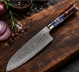 Couteau Santoku Japonais Damas VG10 67 Couches 18 cm – Manche Résine Haute Finition