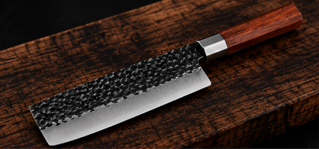 Couteau Nakiri Japonais Acier Trempé Haute Teneur Carbone 18 cm – Manche Palissandre Octogonal & Mitre Acier