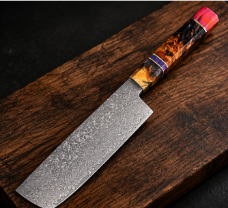 Couteau Nakiri Japonais Acier Damas 67 Couches 18 cm – Manche Bois Stabilisé Octogonal
