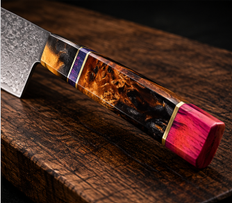 Couteau Nakiri Japonais Acier Damas 67 Couches 18 cm – Manche Bois Stabilisé Octogonal