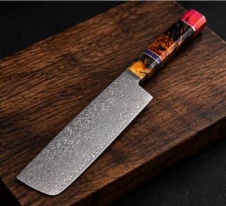 Couteau Nakiri Japonais Acier Damas 67 Couches 18 cm – Manche Bois Stabilisé Octogonal