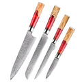 4 couteaux – Couteaux damas de style japonais – Inox, résine et bois massif – À l’unité ou en ensemble – fond blanc
