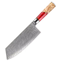 1 couperet – Couteaux damas de style japonais – Inox, résine et bois massif – À l’unité ou en ensemble – fond blanc