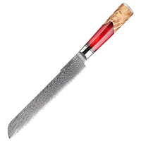 1 couteau à pain – Couteaux damas de style japonais – Inox, résine et bois massif – À l’unité ou en ensemble – fond blanc