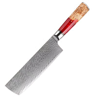 1 Nakiri – Couteaux damas de style japonais – Inox, résine et bois massif – À l’unité ou en ensemble – fond blanc