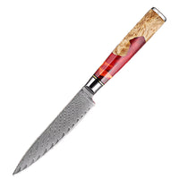 1 couteau utilitaire – Couteaux damas de style japonais – Inox, résine et bois massif – À l’unité ou en ensemble – fond blanc
