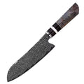 1 Santoku – Couteaux damas de style japonais – Bois stabilisé – À l’unité ou en ensemble – fond blanc