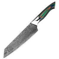 1 Kiritsuke – Couteaux damas de style japonais – Bois multicolore – À l’unité ou en ensemble – fond blanc