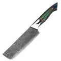 1 Nakiri – Couteaux damas de style japonais – Bois multicolore – À l’unité ou en ensemble – fond blanc
