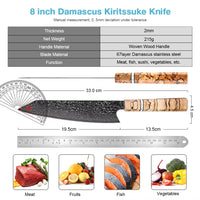 Couteau Kiritsuke damas – bois tressé