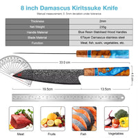 Couteau Kiritsuke damas – résine bleue et bois stabilisé