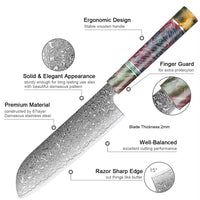 Couteau Santoku damas 17,8 cm – bois stabilisé
