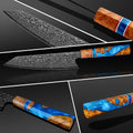 Couteau Kiritsuke damas – résine bleue et bois stabilisé