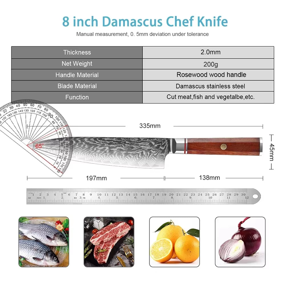 Couteau de chef damas 20,3 cm – palissandre