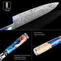 Couteau de chef damas 20,3 cm – résine bleue et bois stabilisé