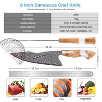 Couteau de chef damas 20,3 cm – résine et bois