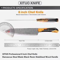 Couteau Kiritsuke damas 20,3 cm – résine noire et bois stabilisé