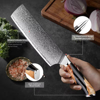 Couteau Nakiri damas 17,8 cm – résine noire et bois stabilisé