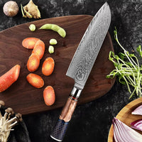 Couteau Santoku damas – résine et bois à motif nid d’abeille