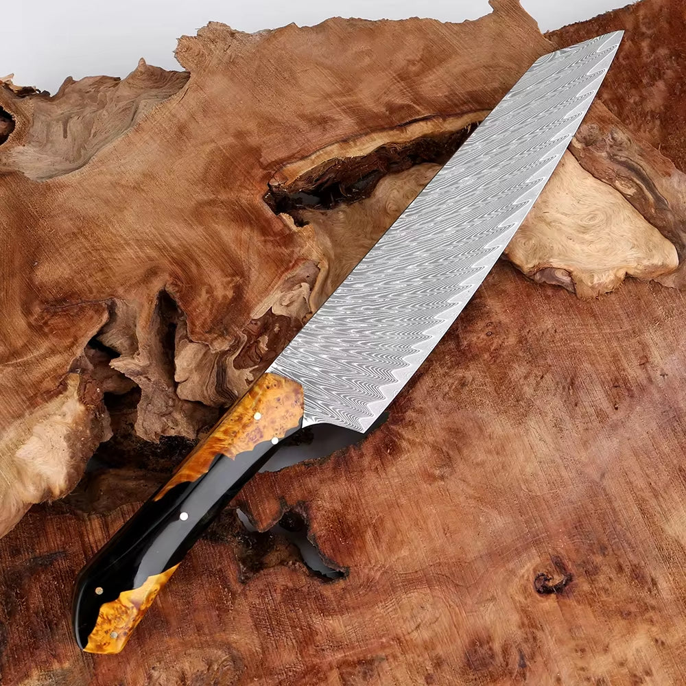 Couteau Kiritsuke damas 20,3 cm – résine noire et bois stabilisé
