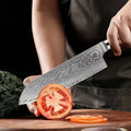 Couteau Santoku damas – résine et bois à motif nid d’abeille