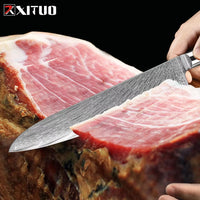 Couteau de chef damas – résine noire et bois stabilisé